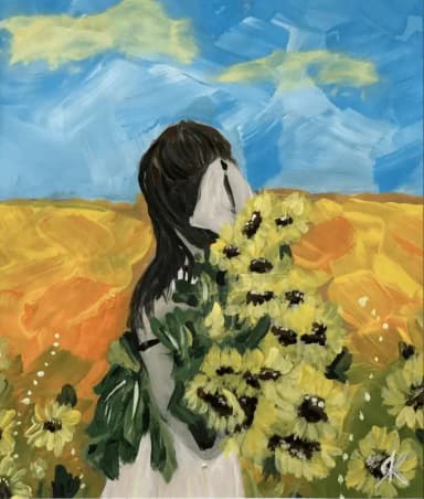 Girl with sunflowers