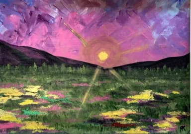 Landscape, pink sunrise