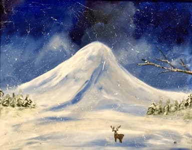 Snowy mountain, deer