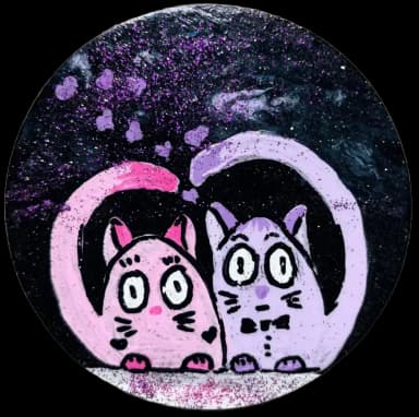 Pink and purple cats in love