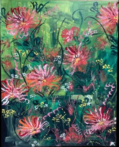 Red flowers on the green background